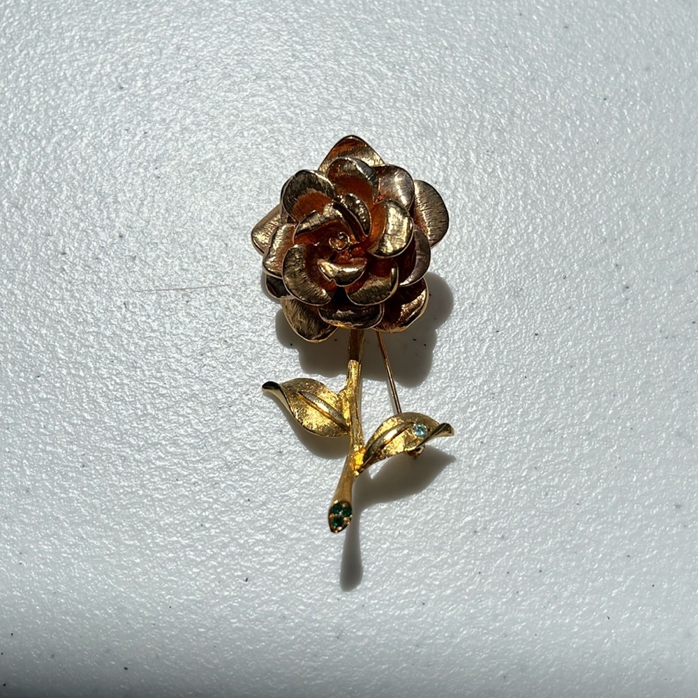 VTG Camrose and Cross JBK Collection Rose Gold Tone W Crystal Rose Flower Brooch - Picture 4 of 5
